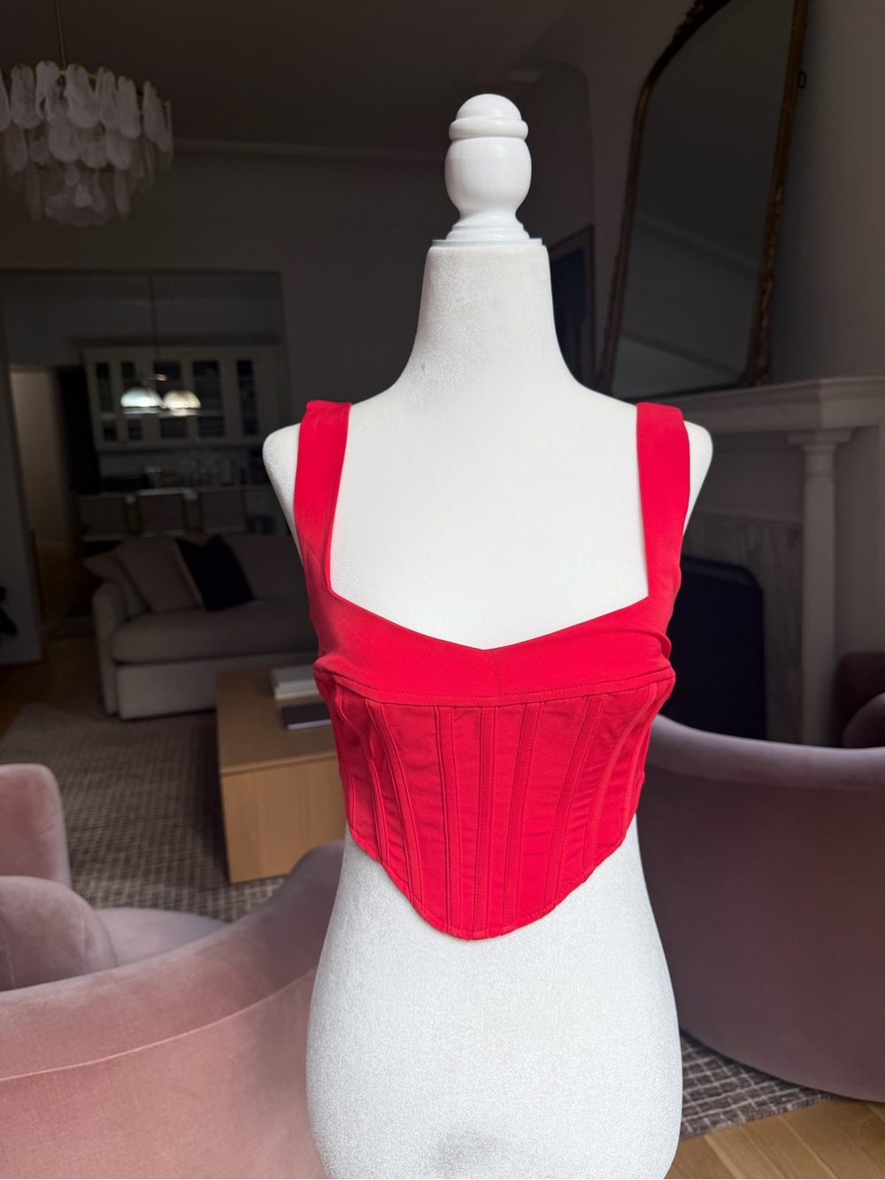 Bardot Red Structured Corset Crop Top